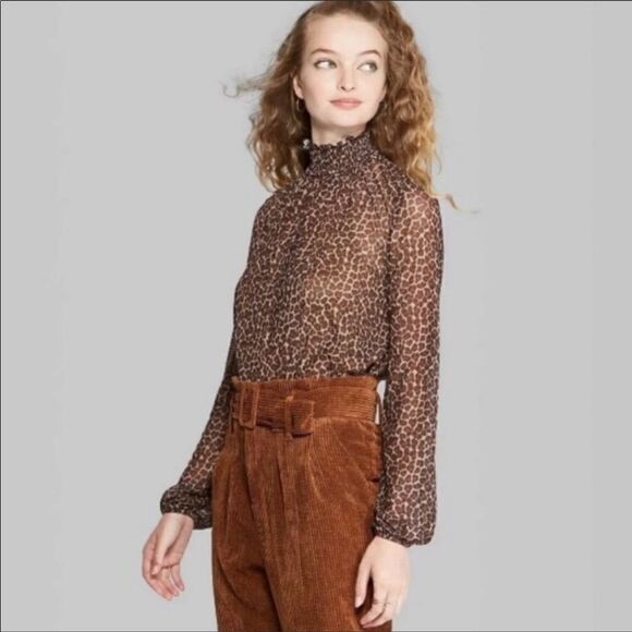 2/$20 Wild Fable Cheetah print sheer high neck blouse - Picture 1 of 9